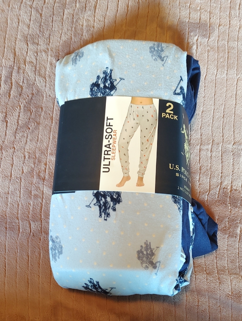 U.S. Polo Assn. Light Blue and Navy Polo Print Sleep Pants - 2 Pack